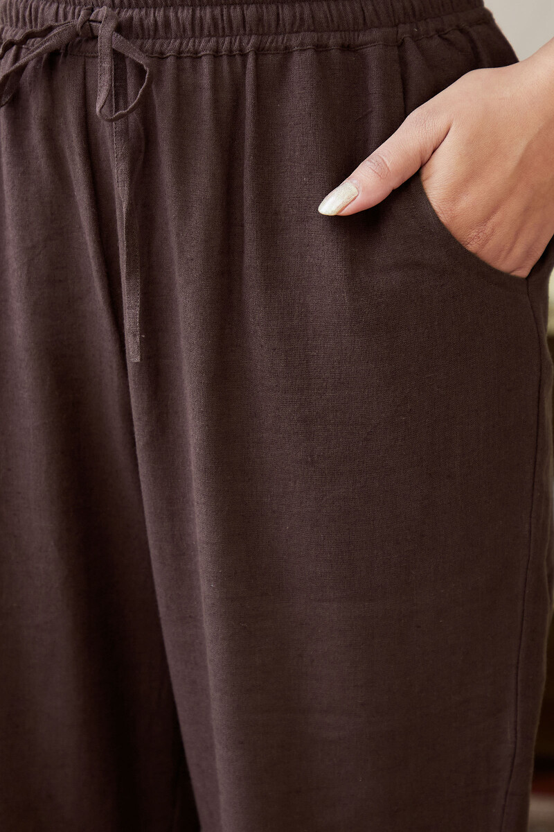 Brown Handcrafted Cotton Linen Narrow Pants