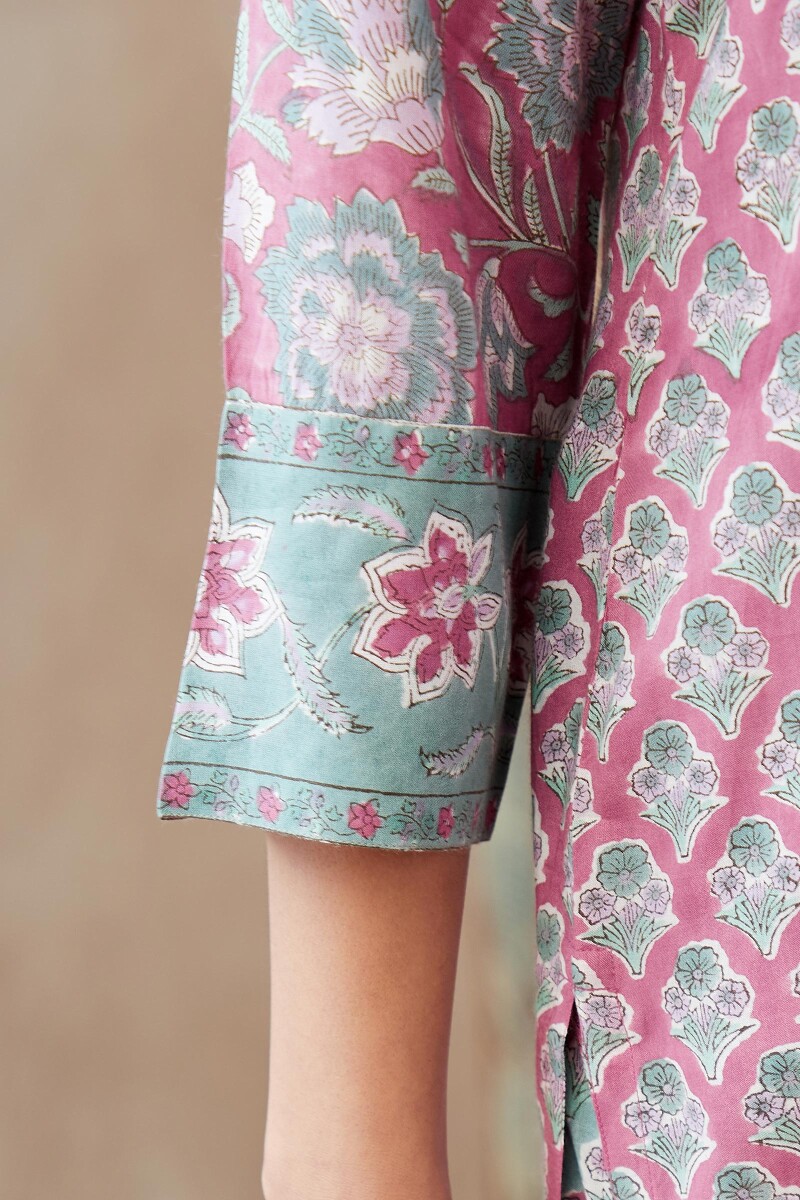 Pink Hand Block-Printed Viscose Loungewear Set