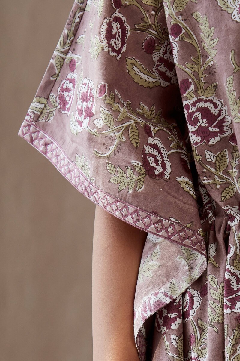 Brown Hand Block-Printed Cotton Kaftan
