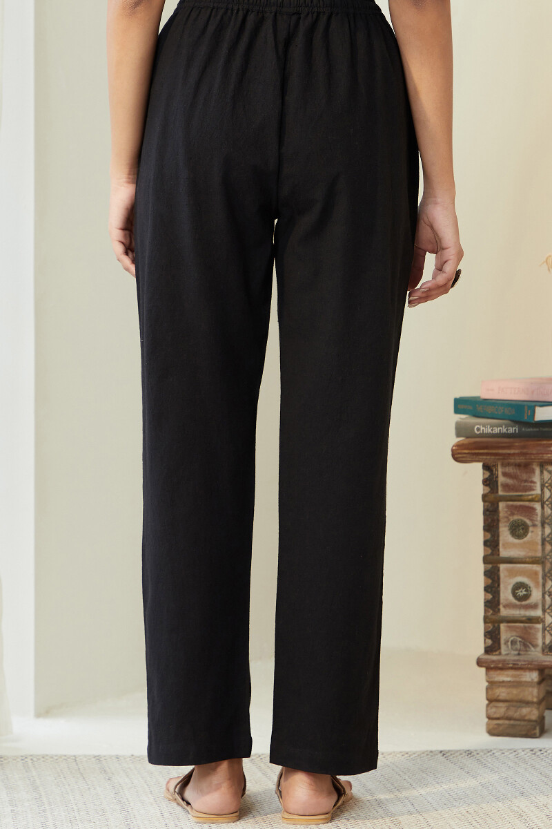 Black Handcrafted Cotton Flax Pants
