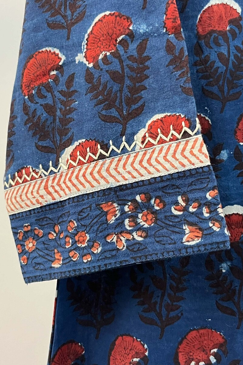 Indigo Block Printed Handcrafted Straight Cotton Kurta