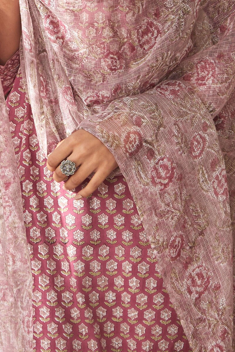 Brown Hand Block-Printed Kota Dupatta