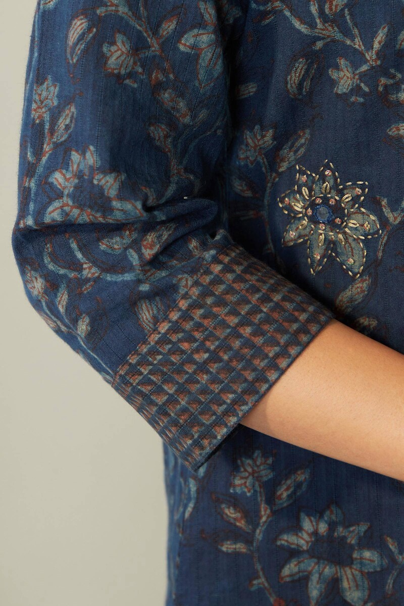 Akola Hand Block-Printed Straight Cotton Dobby Kurta