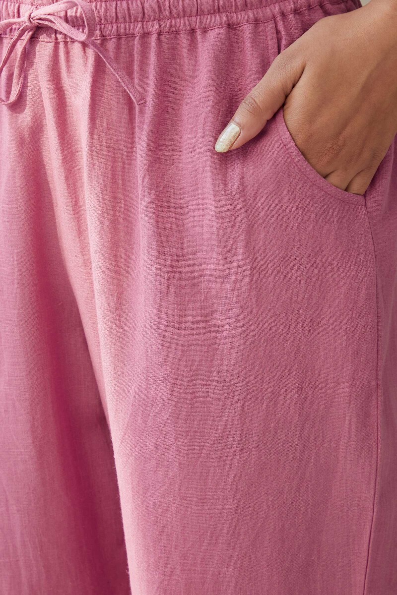 Pink Handcrafted Cotton Linen Narrow Pants