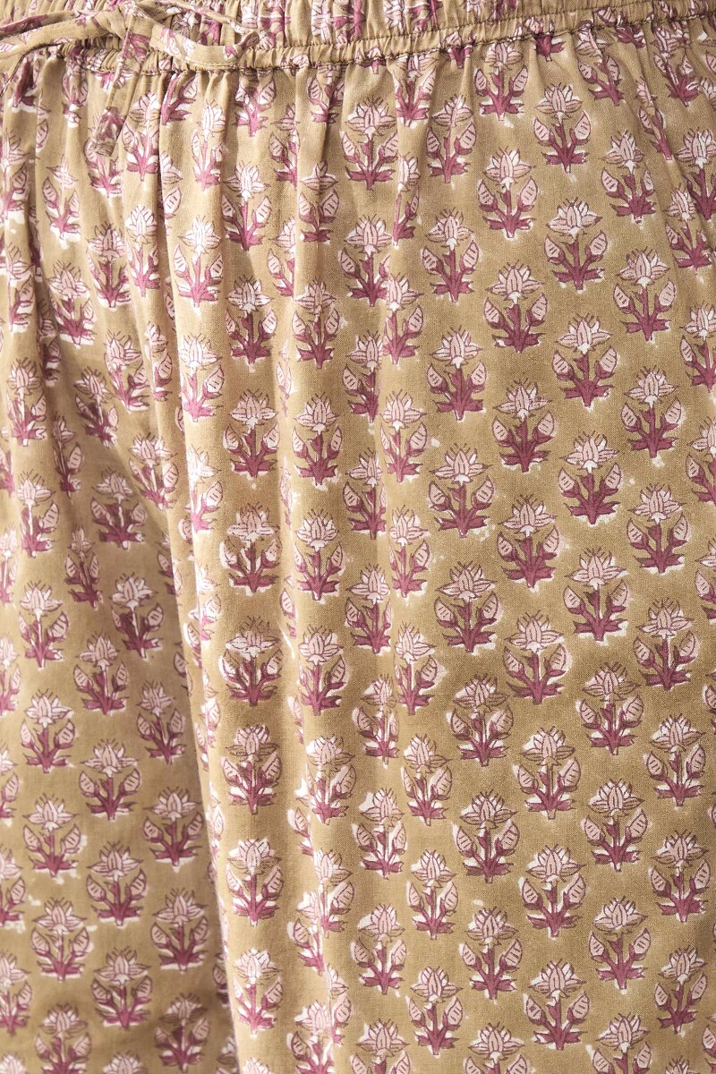 Olive Green Hand Block-Printed Cotton Izhaar Pants