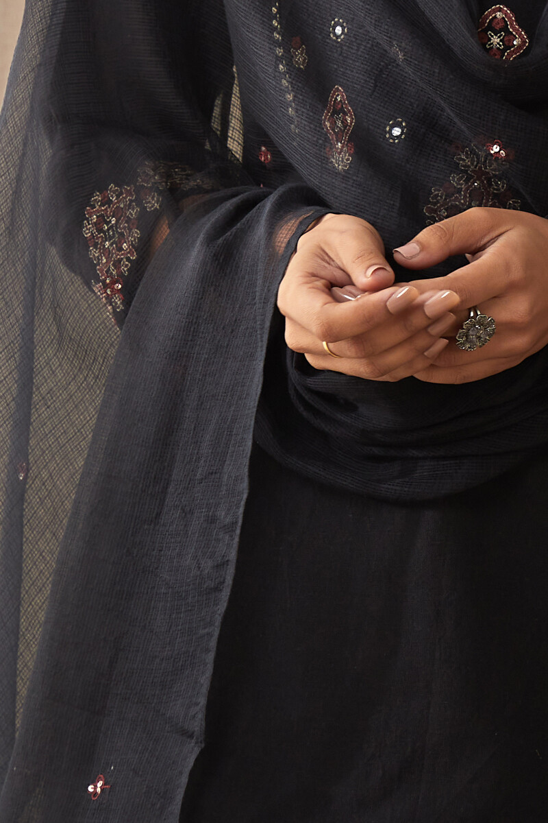 Black Handcrafted Kota Dupatta