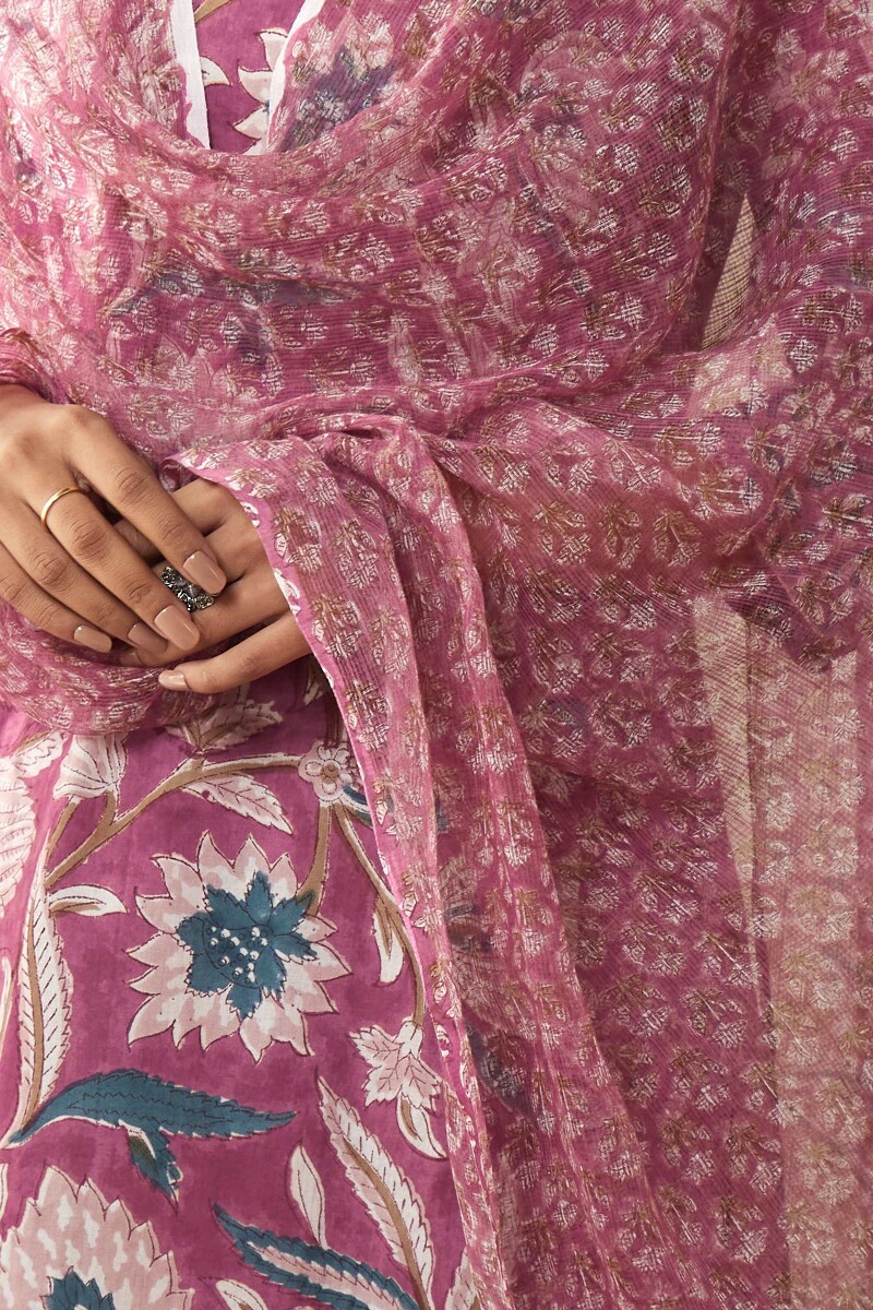 Purple Hand Block-Printed Kota Dupatta