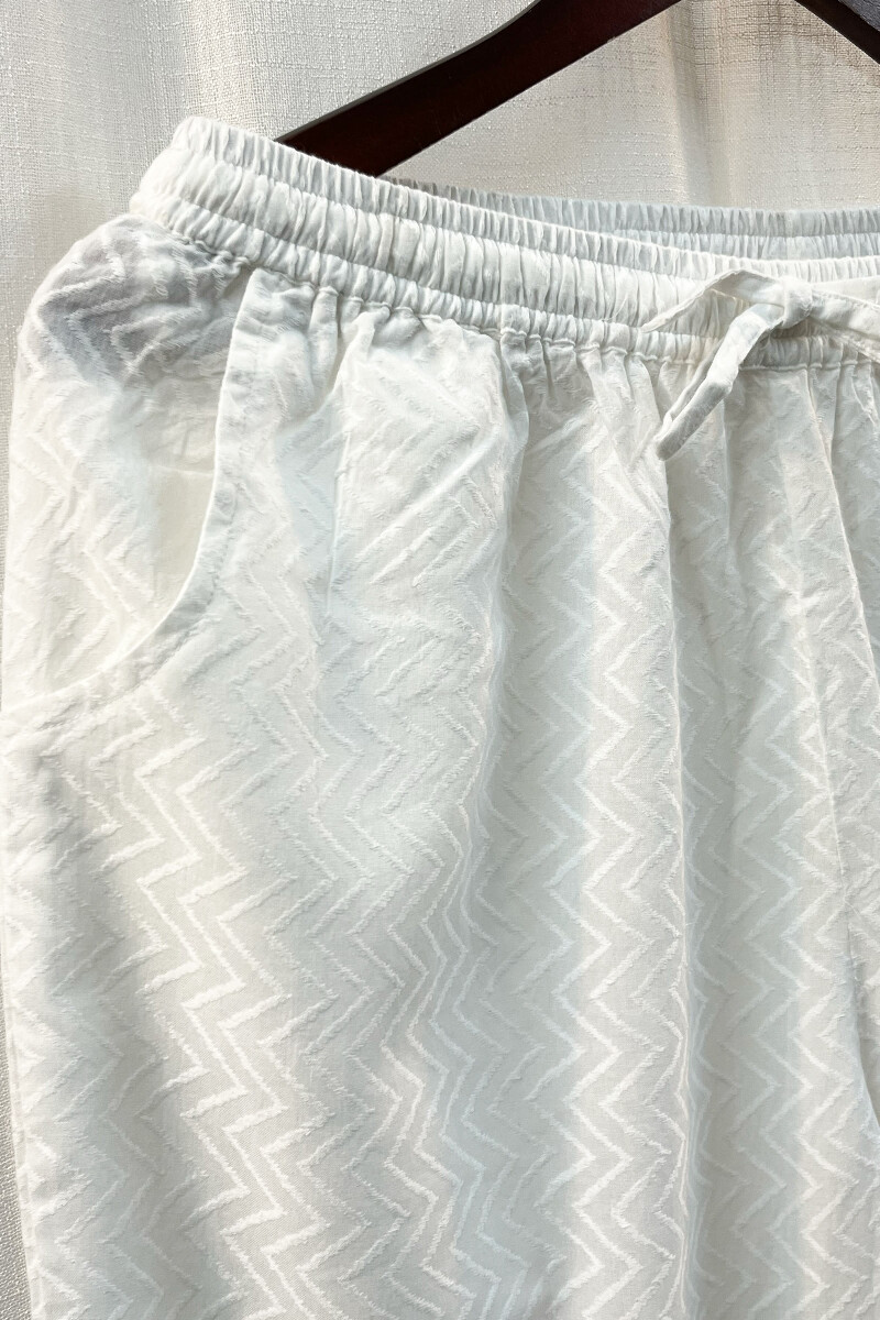 White Handcrafted Cotton Narrow Pants