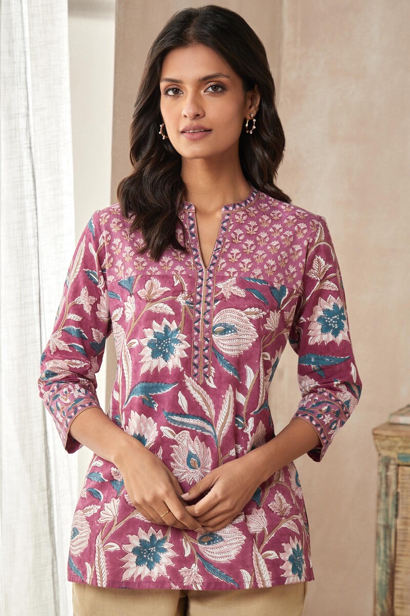 Purple Hand Block-Printed Cotton Top
