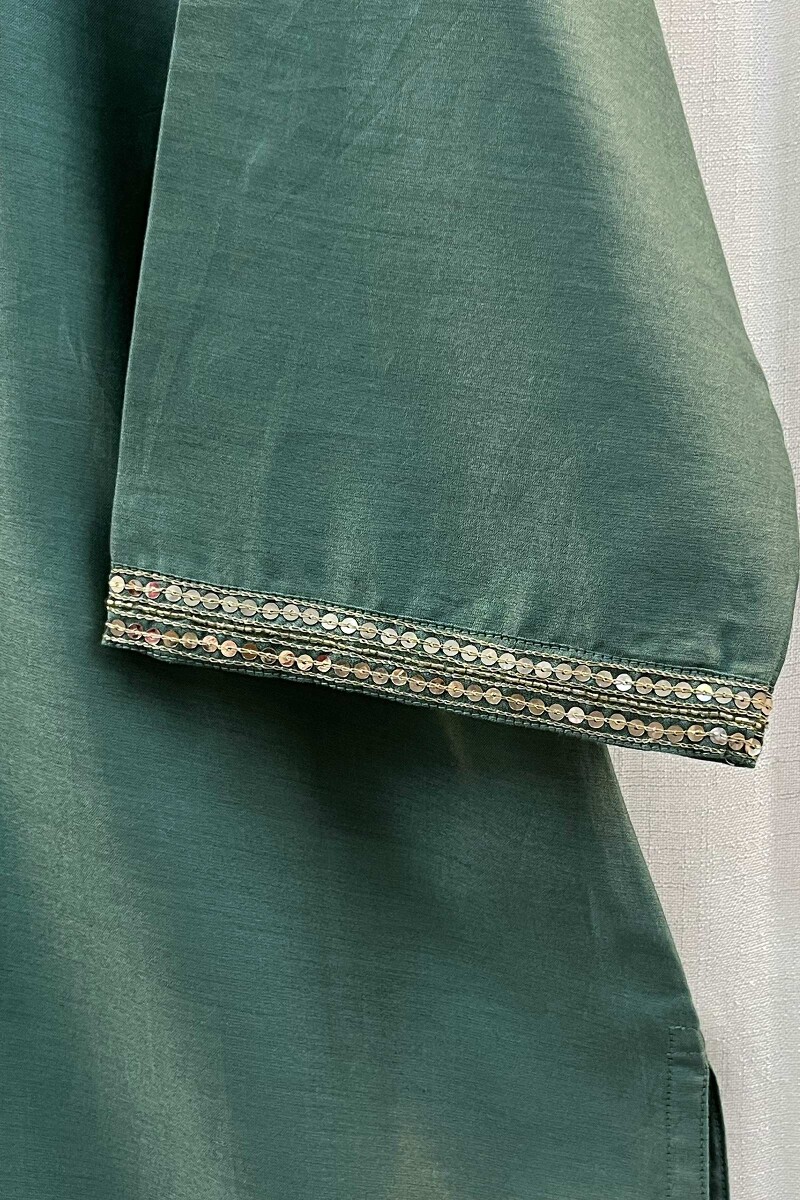 Green Handcrafted Chanderi Kurta