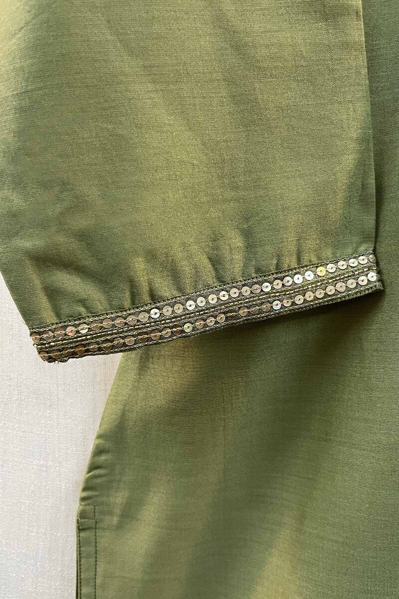 Green Handcrafted Straight Chanderi Kurta