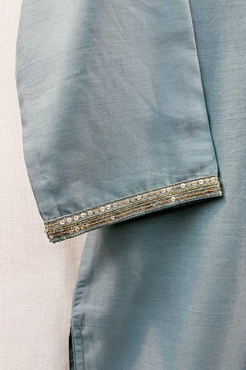Blue Handcrafted Straight Chanderi Kurta