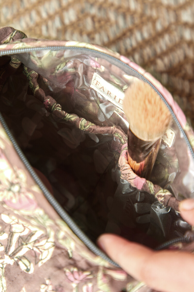 Brown Hand Block-Printed Cotton Vanity Pouch