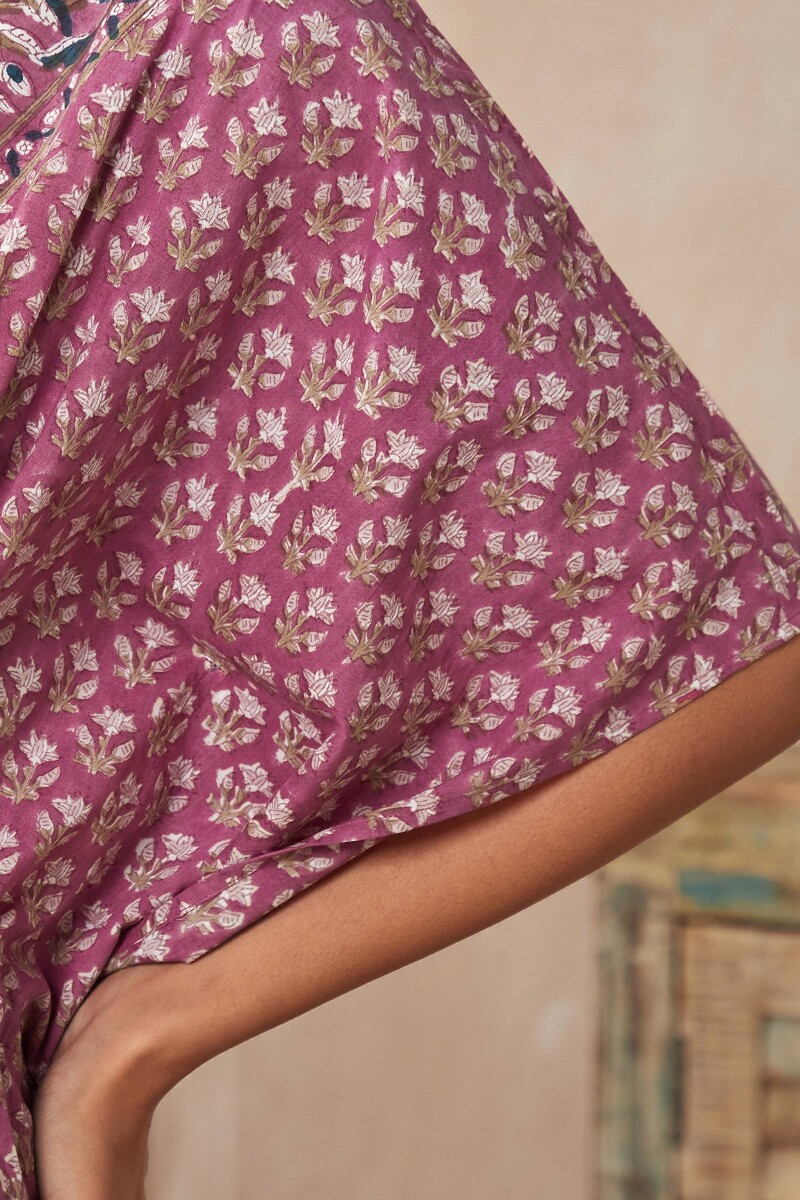 Purple Hand Block-Printed Cotton Kaftan