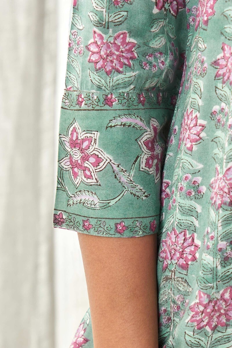 Green Hand Block-Printed Viscose Top