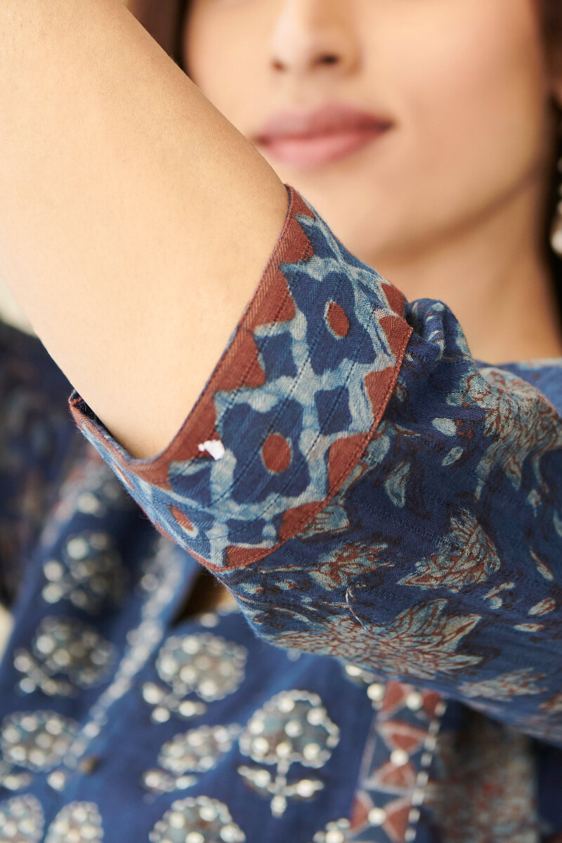 Akola Hand Block-Printed Straight Cotton Dobby Kurta