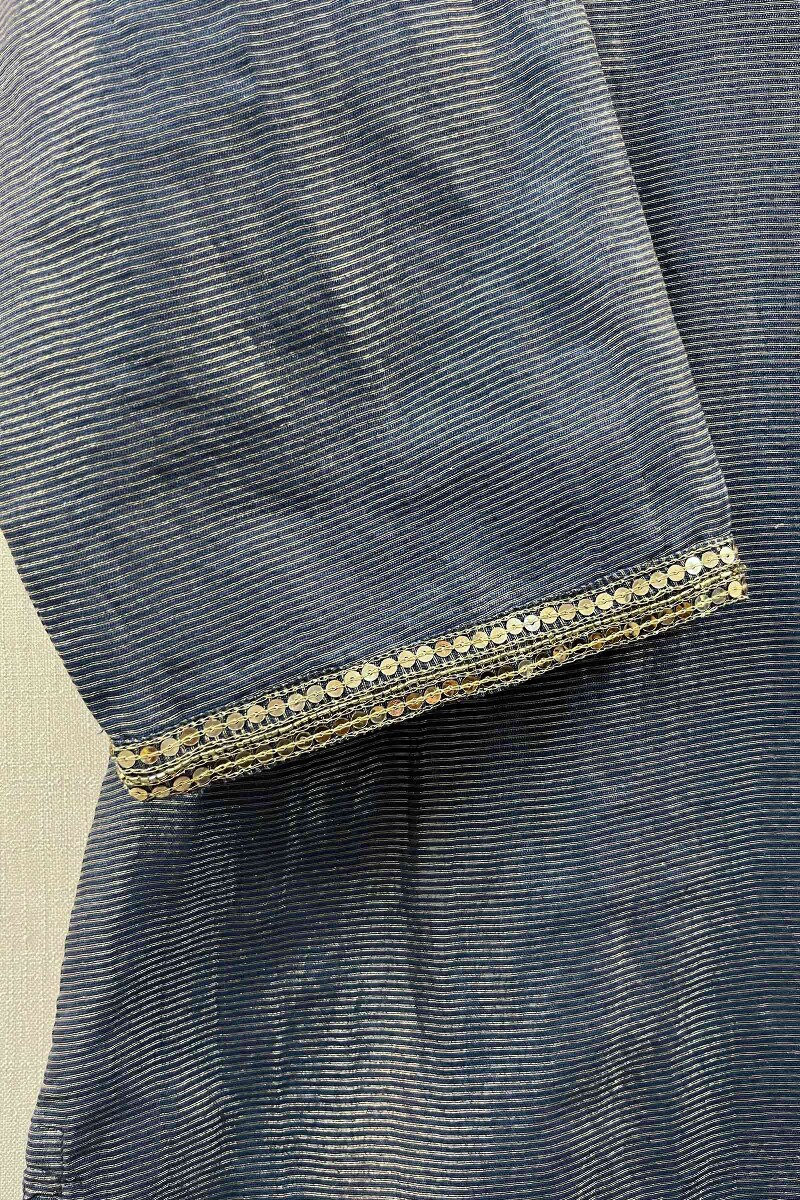 Blue Handcrafted Straight Chanderi Kurta