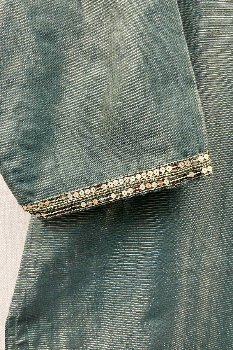 Green Handcrafted Straight Chanderi Kurta