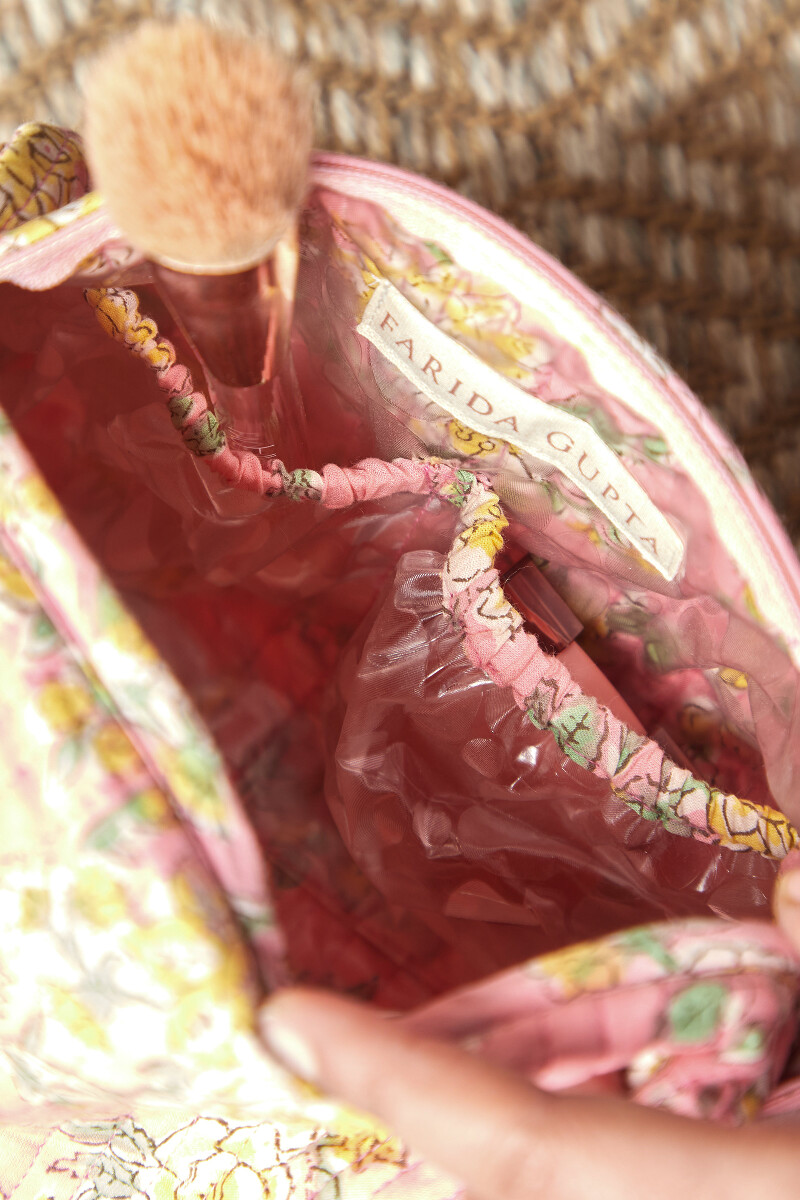 Pink Hand Block-Printed Cotton Vanity Pouch