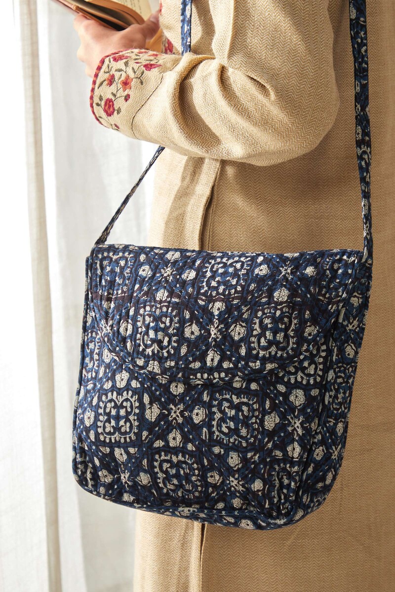 Bagru Hand Block-Printed Cotton Crossbody Bag