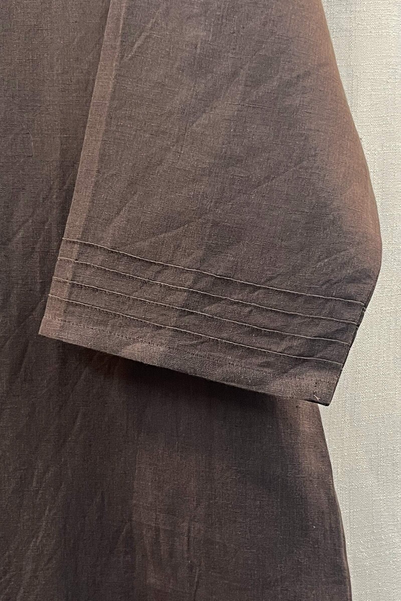 Brown Handcrafted Straight Cotton Linen Kurta