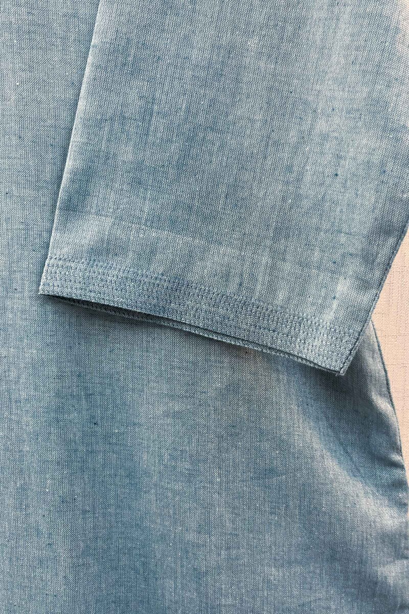 Blue Handcrafted Straight Handloom Cotton Kurta