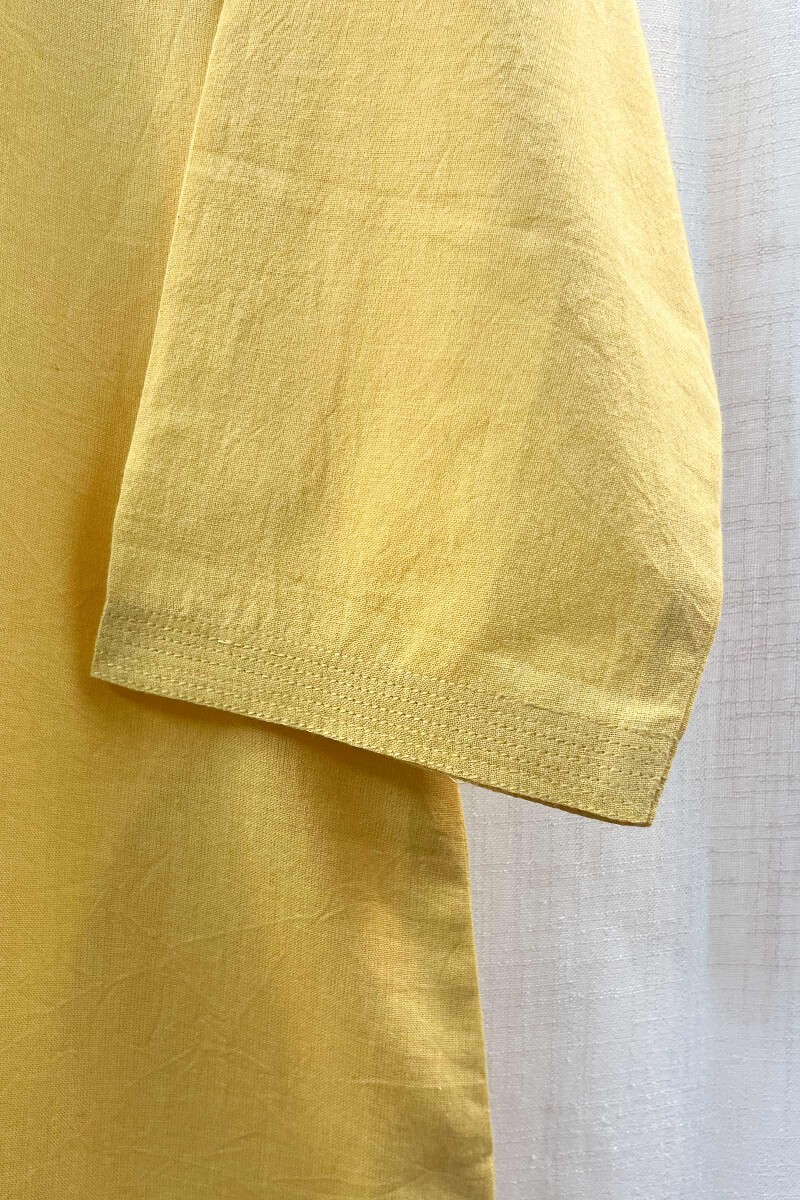 Yellow Handcrafted Straight Handloom Cotton Kurta