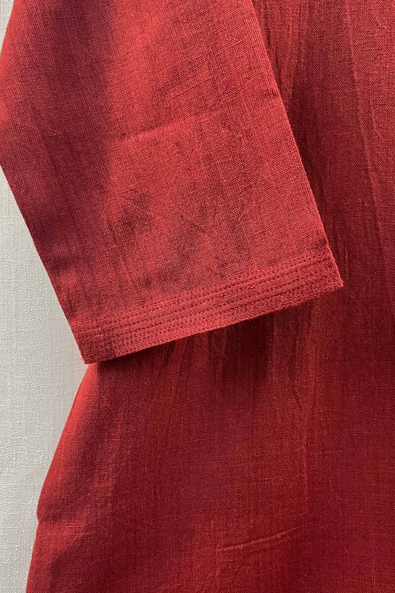 Red Handcrafted Straight Handloom Cotton Kurta