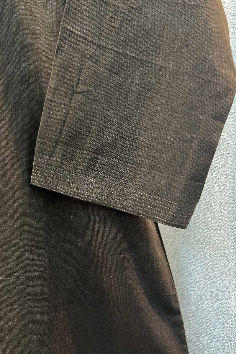 Dark Brown Handcrafted Straight Handloom Cotton Kurta