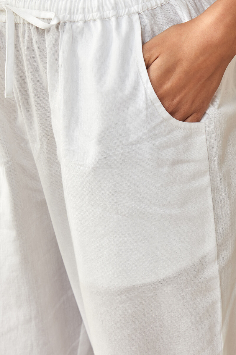 White Handcrafted Cotton Narrow Pants