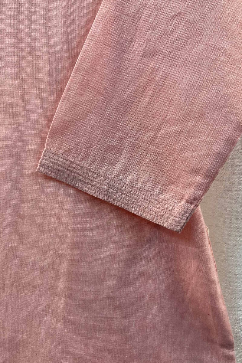 Rose Pink Handcrafted Straight Handloom Cotton Kurta