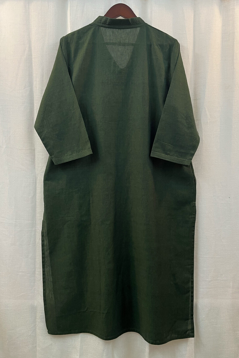 Forest Green Handcrafted Straight Handloom Cotton Kurta