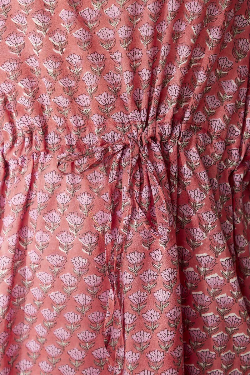 Pink Hand Block-Printed Cotton Mul Kaftan