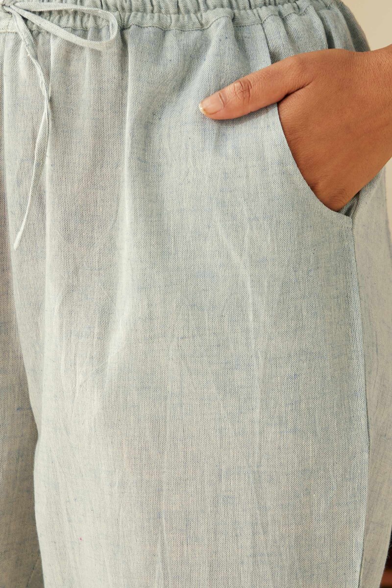Blue Handcrafted Cotton Flax Narrow Pants