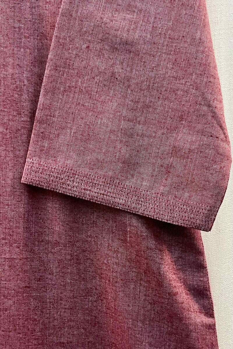 Pink Handcrafted Straight Handloom Cotton Kurta