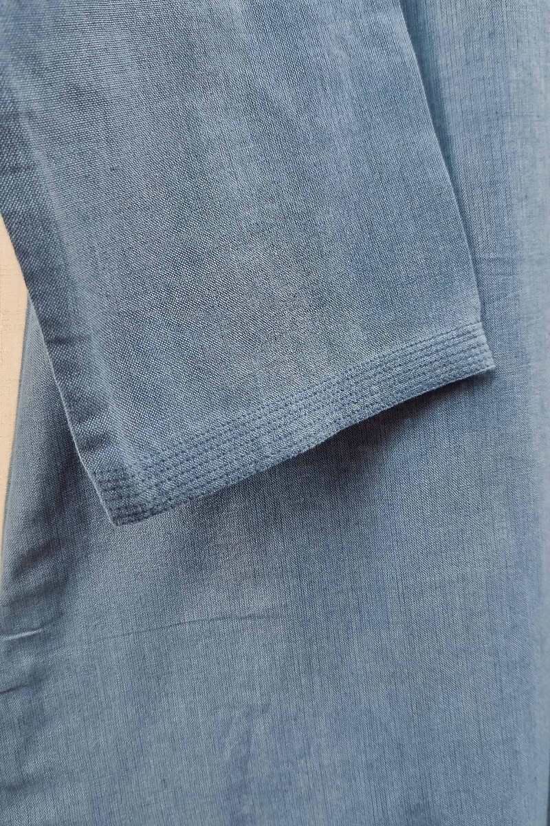 Blue Handcrafted Straight Handloom Cotton Kurta