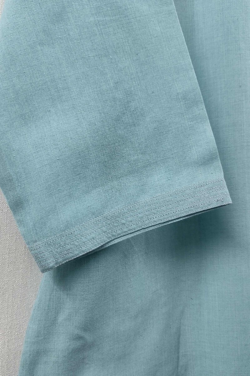 Turquoise Handcrafted Straight Handloom Cotton Kurta