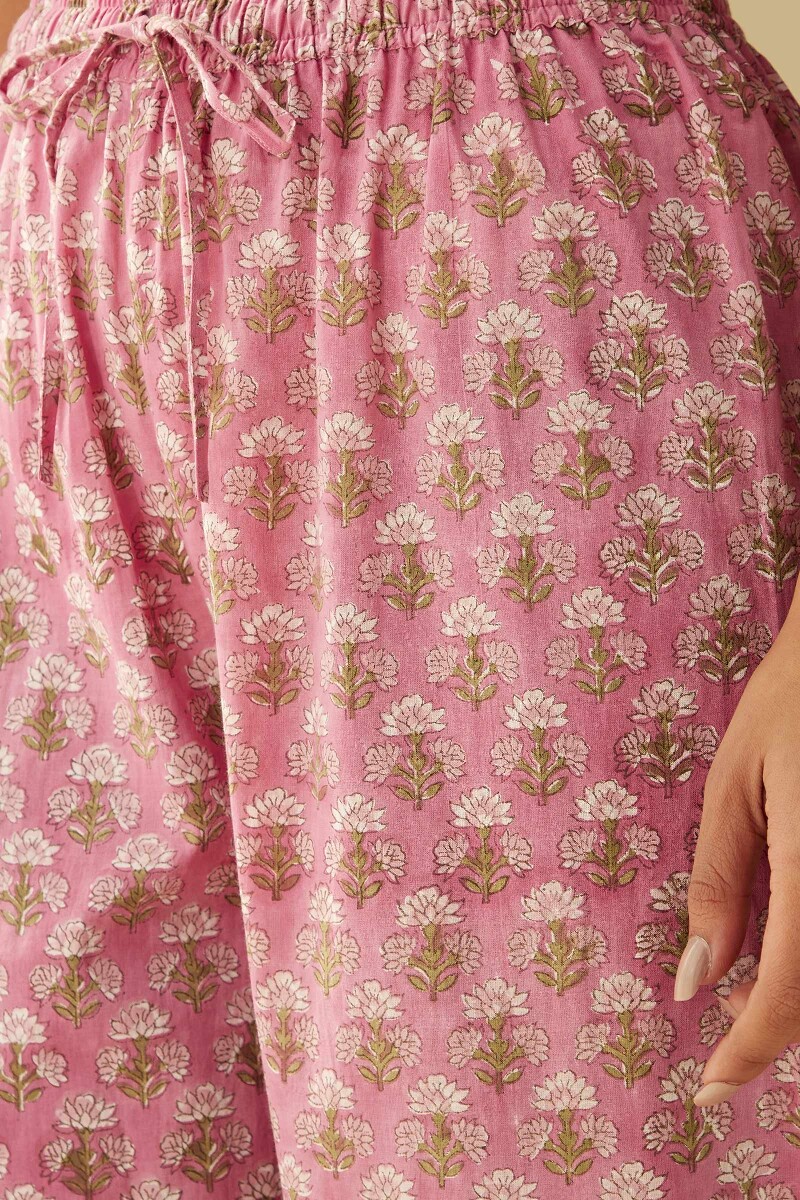 Pink Hand Block-Printed Cotton Izhaar Pants