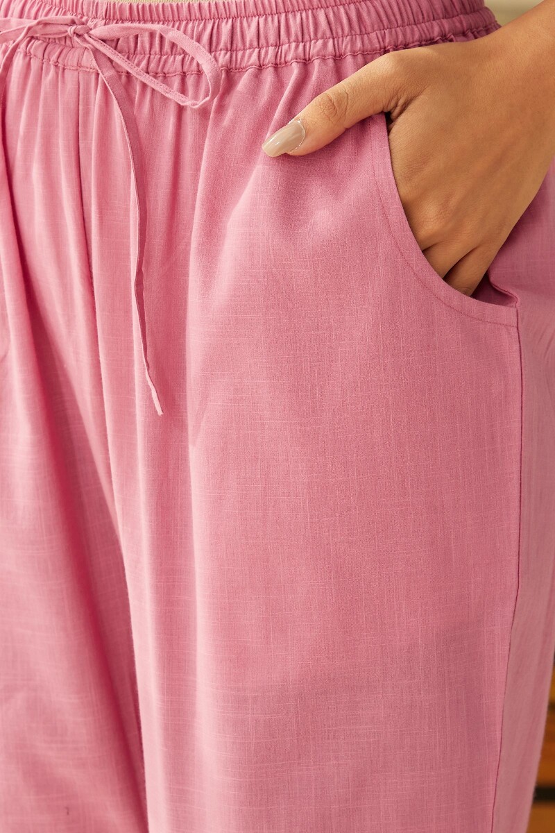 Pink Handcrafted Cotton Slub Narrow Pants