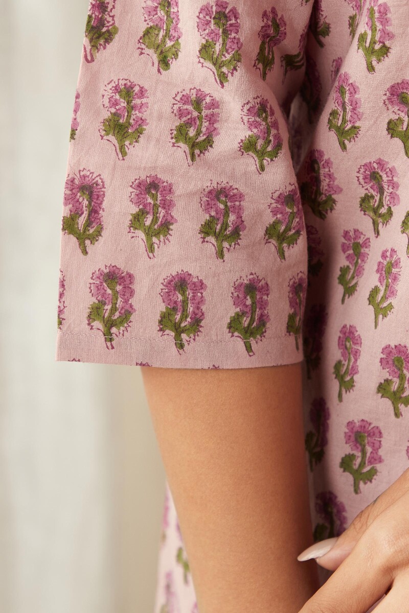 Pink Hand Block-Printed Cotton Loungewear Set