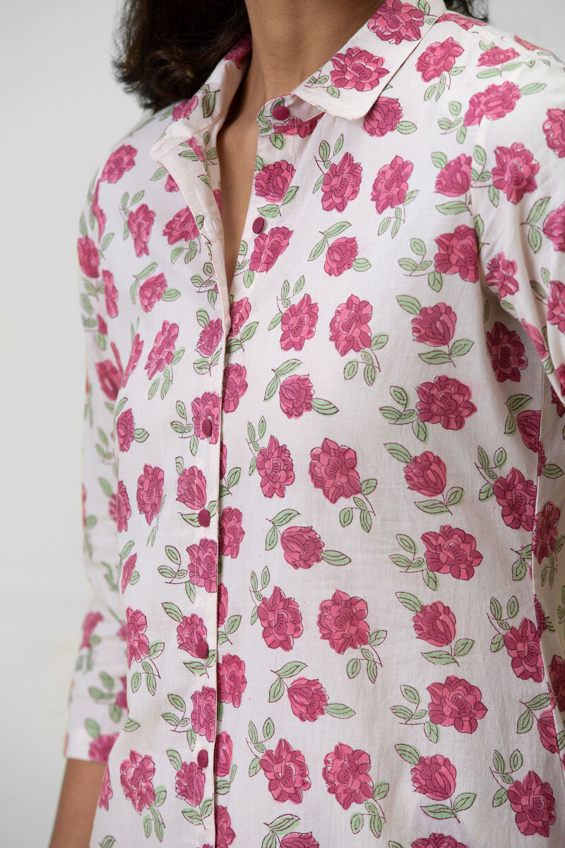 Off-White Hand Block-Printed Cotton Loungewear Set