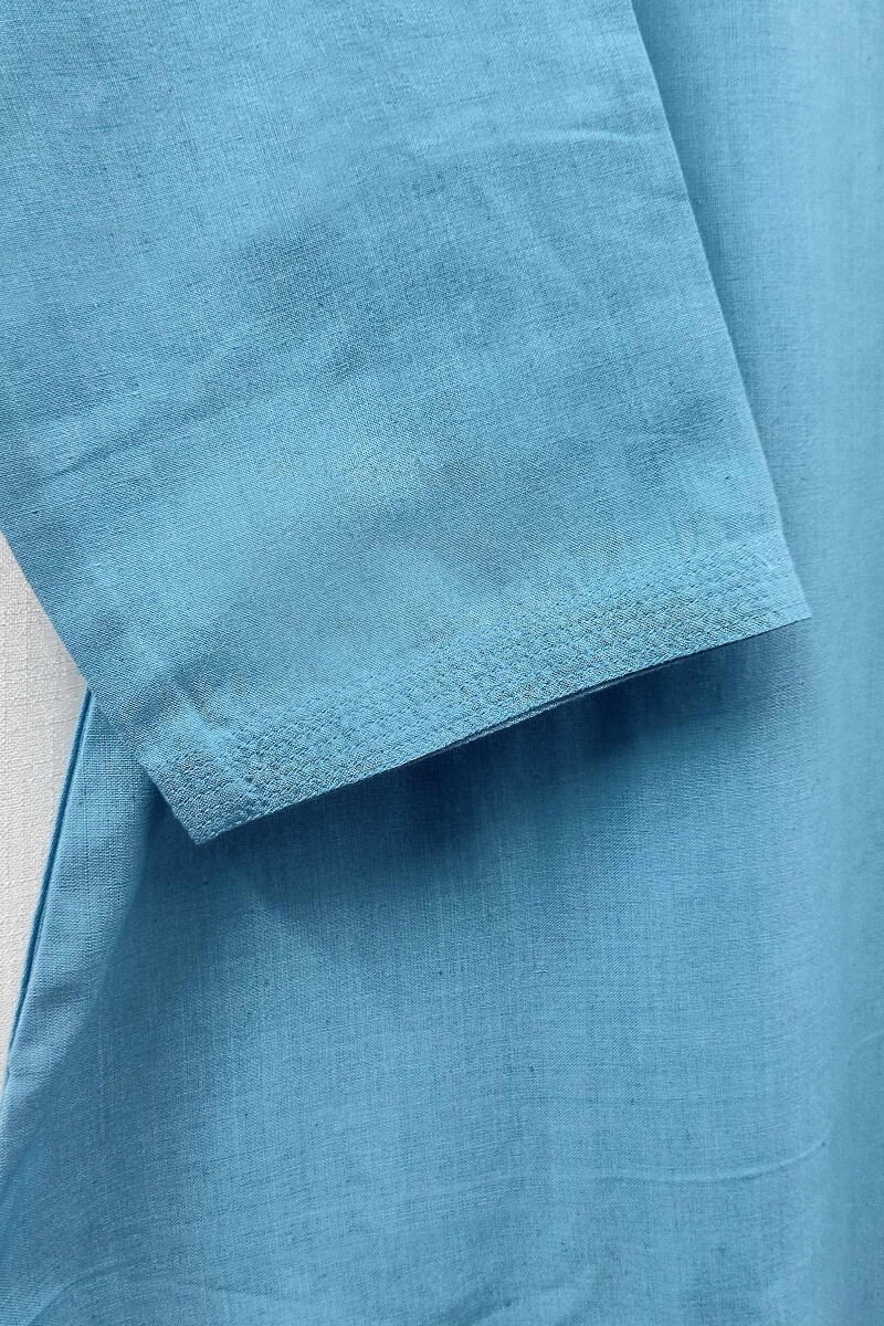 Sky Blue Handcrafted Straight Handloom Cotton Kurta