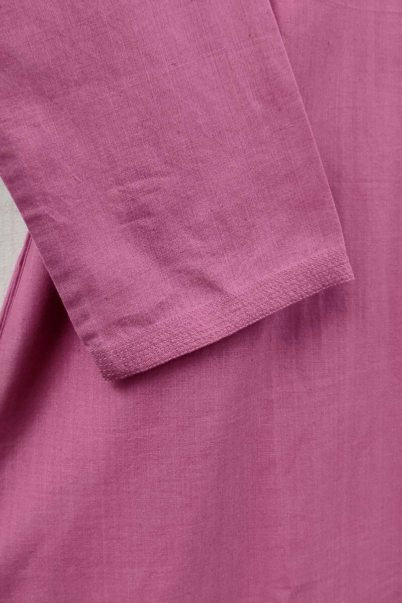 Pink Handcrafted Straight Handloom Cotton Kurta