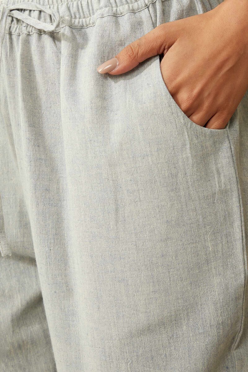Blue Handcrafted Cotton Flax Narrow Pants