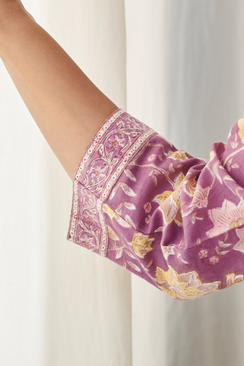 Purple Hand Block-Printed Cotton Kaftan