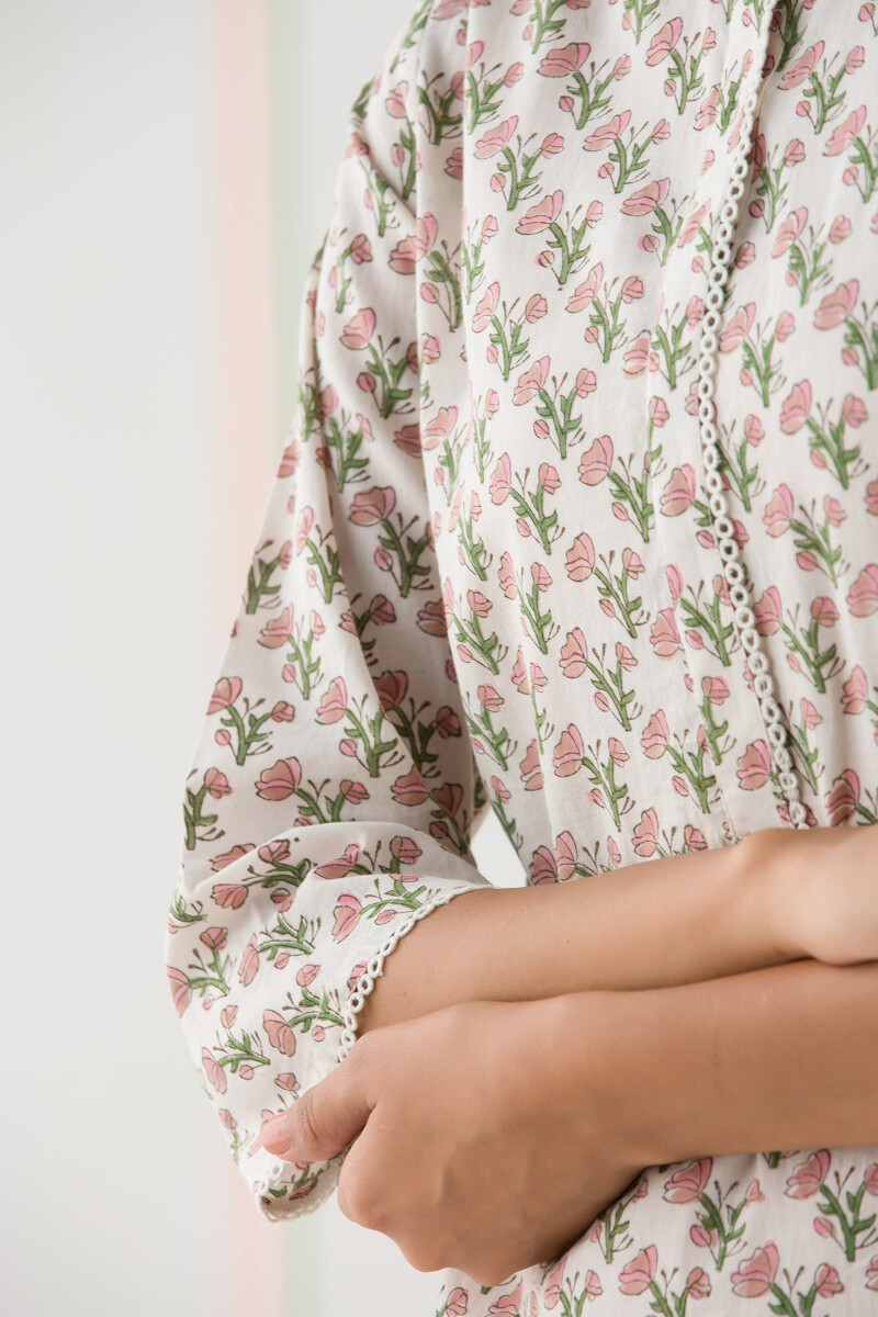 White Hand Block-Printed Cotton Loungewear Set