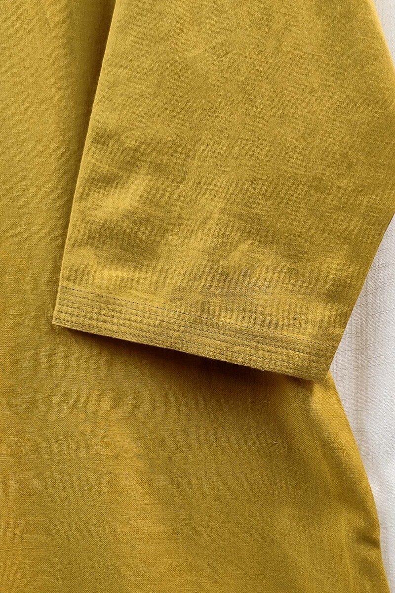Gold Handcrafted Straight Handloom Cotton Kurta