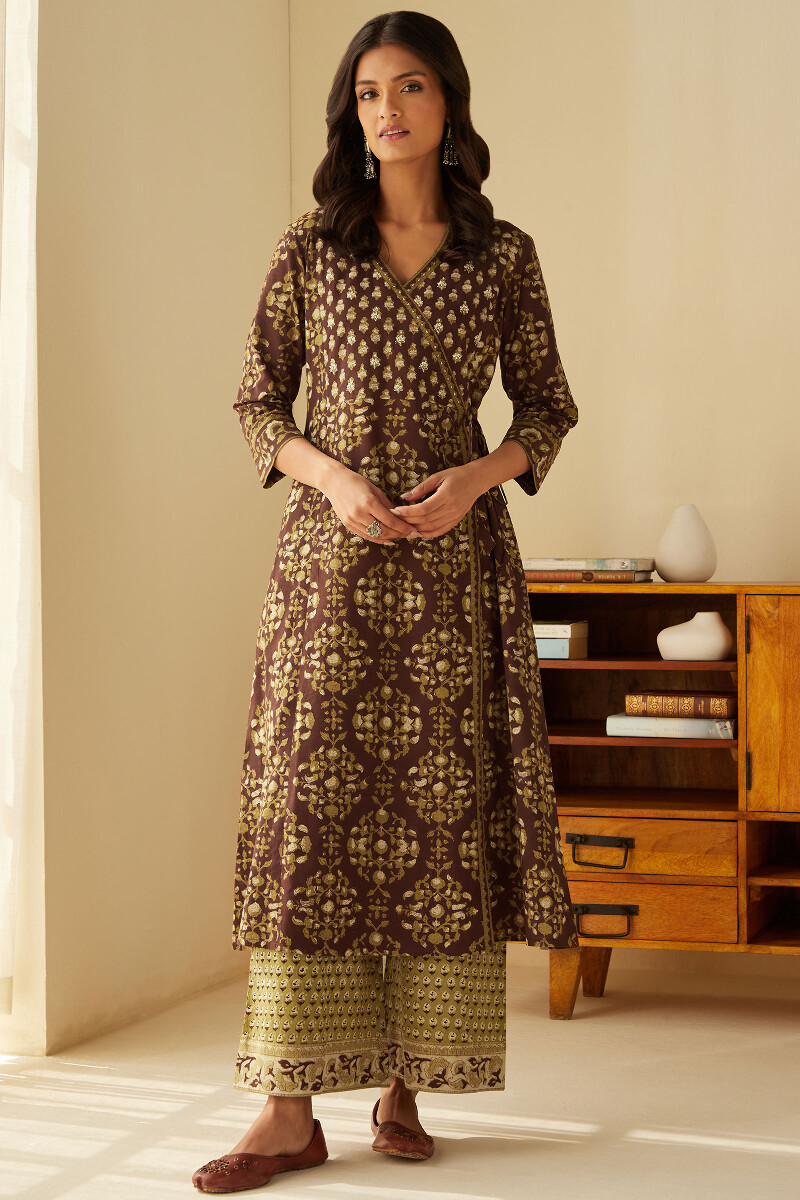 Bagru Hand Block-Printed Angrakha Cotton Kurta