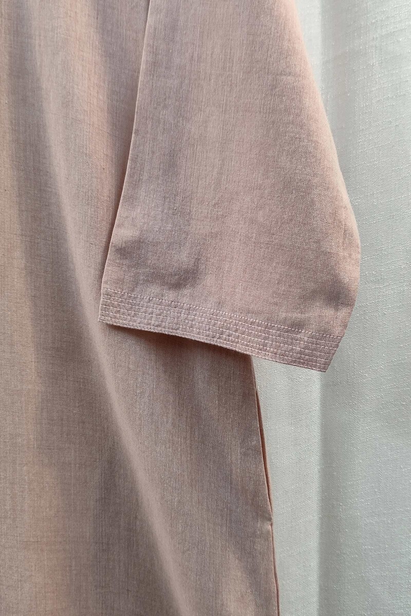 Powder Pink Handcrafted Straight Handloom Cotton Kurta