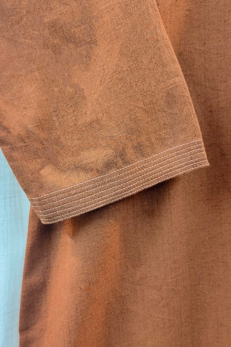 Brown Handcrafted Straight Handloom Cotton Kurta